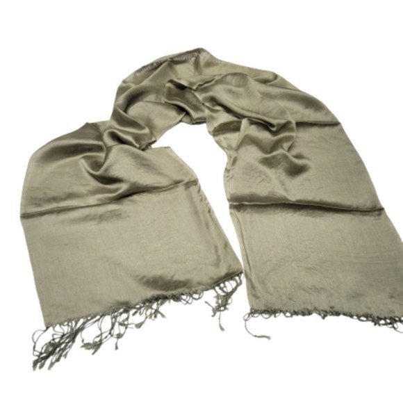 Taupe Green Large Wide Scarf - NEW - Picture 3 of 8